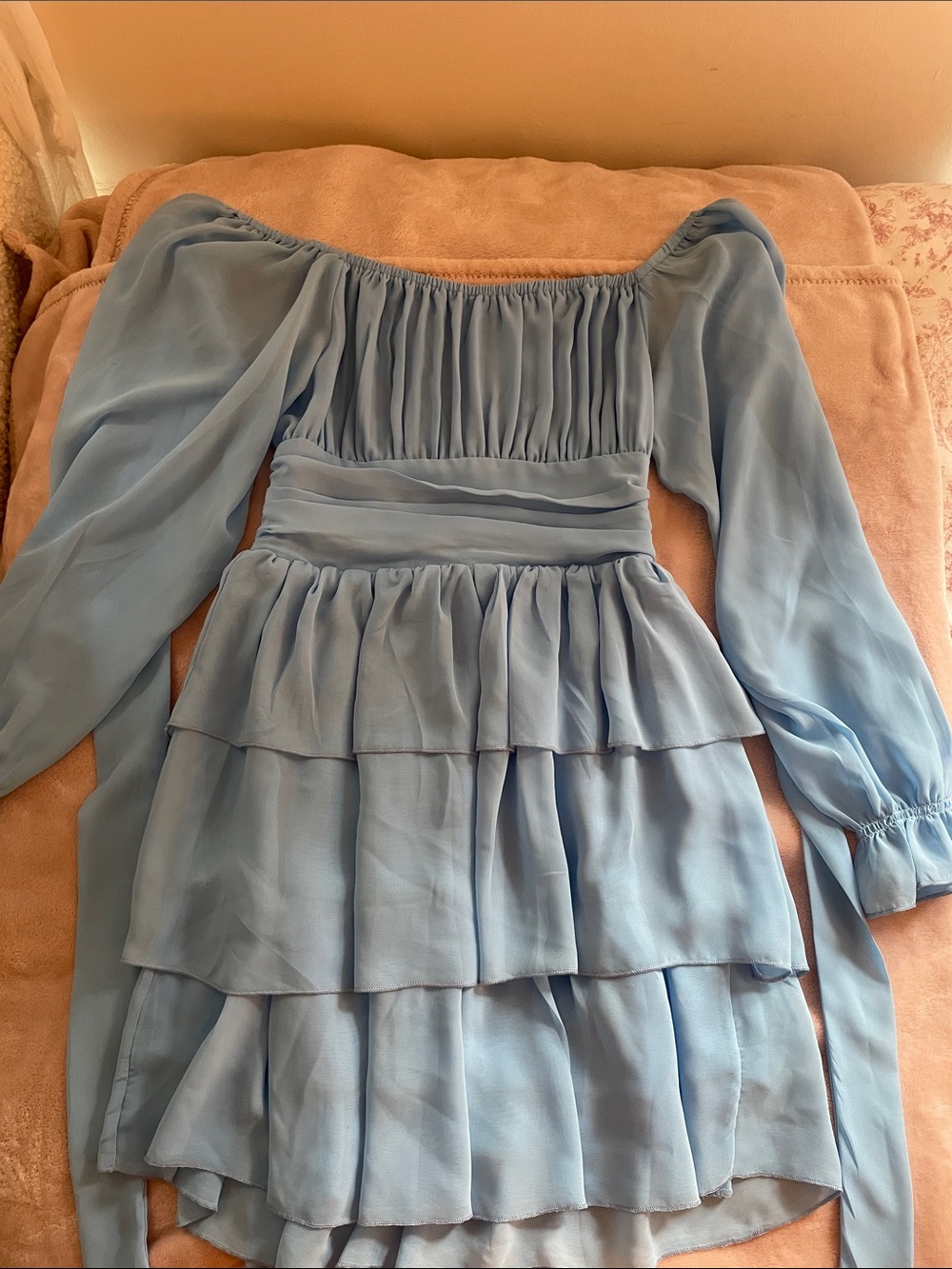 Light Blue Off-Shoulder Tiered Women's Dress